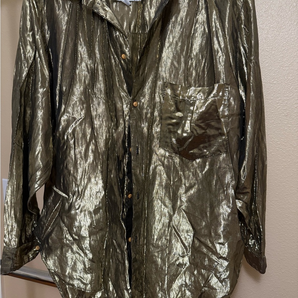 Shimmering Olive Button Down Shirt